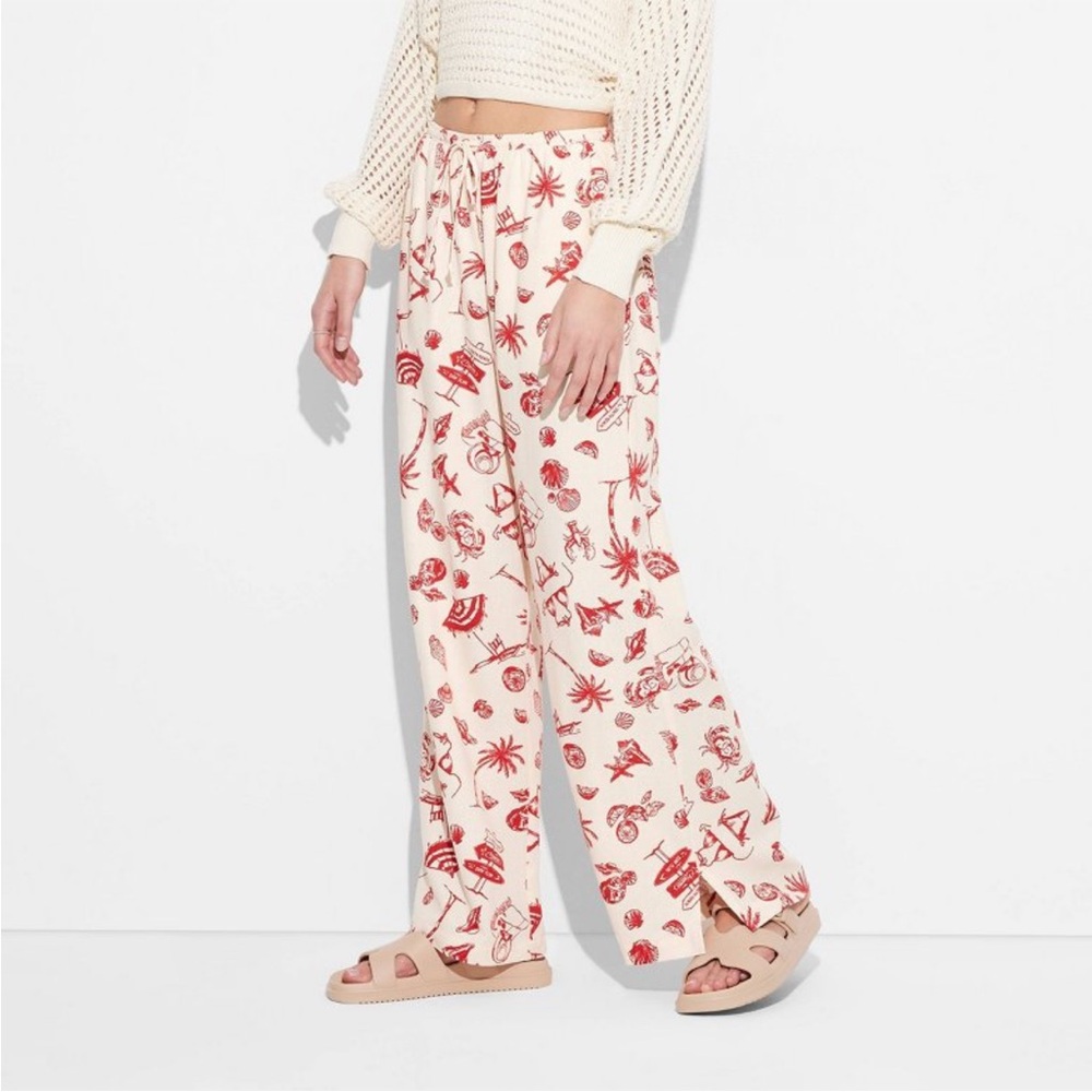 wild fable Women's Pull-On Linen Pants - Red Seashell L